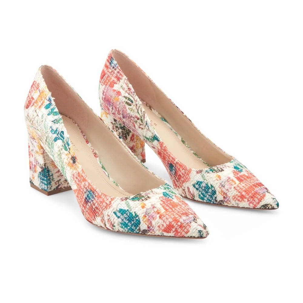 Marc Fisher LTD Zala Multi Color Floral Woven Block Heel Pointed Toe Pumps 6.5M